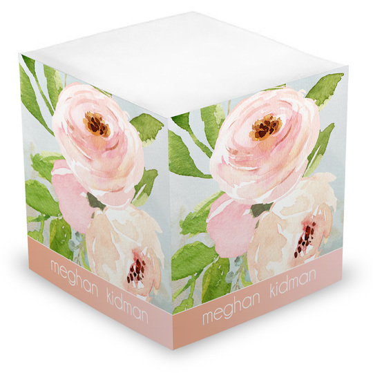 Pink and Gray Bouquet Sticky Memo Cube